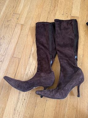 Jimmy Choo Dark Brown Suede Over-the-Knee Pointed-Toe Boots
